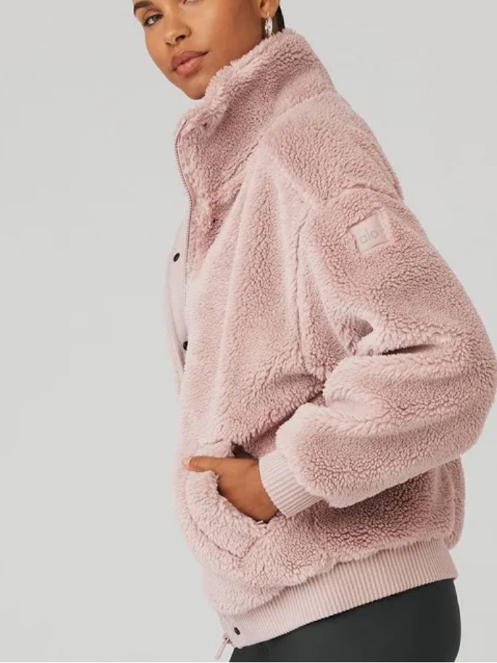 ALO Yoga Pink Sherpa Varsity Jacket